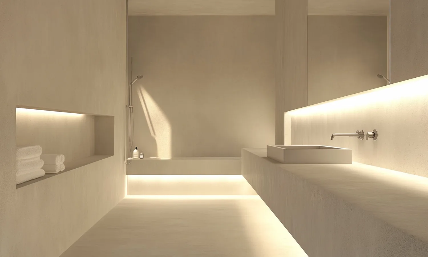 Bathroom with continuous decorative microcement surfaces