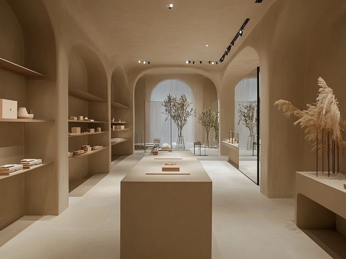 Curved retail interior with decorative surfaces