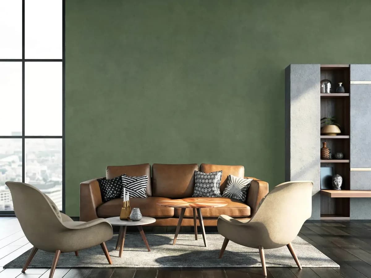 Interior with a green decorative feature wall