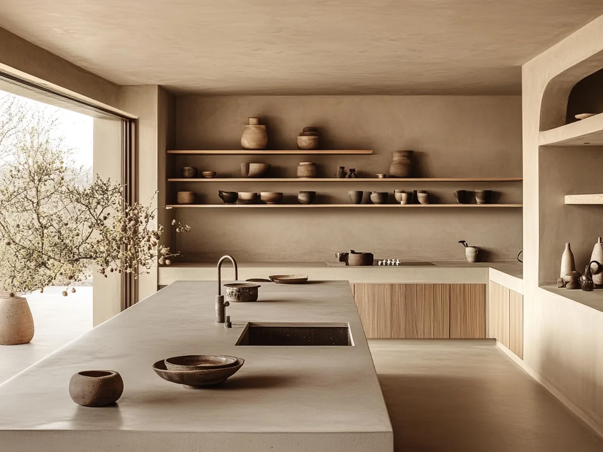 Kitchen with a seamless decorative benchtop