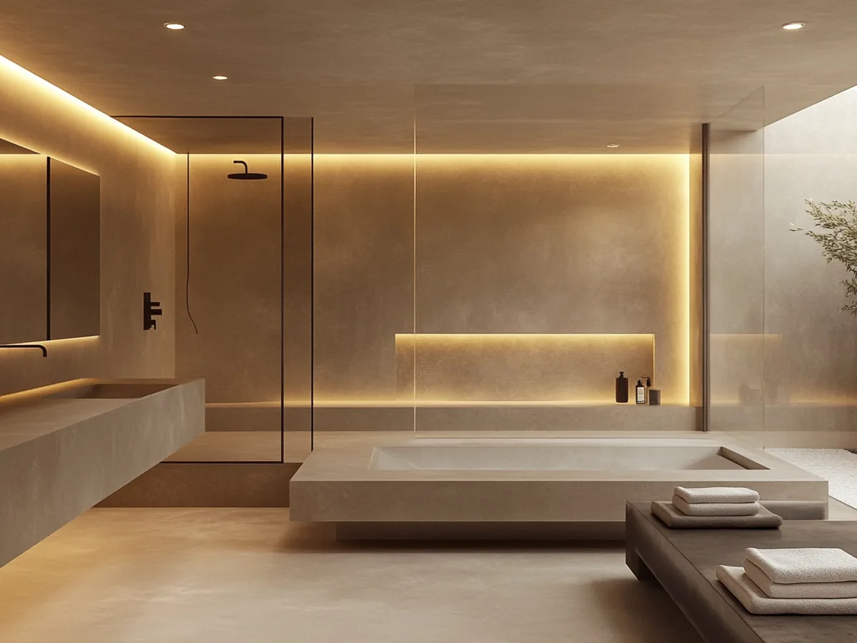 Shower with continuous decorative wall finishes