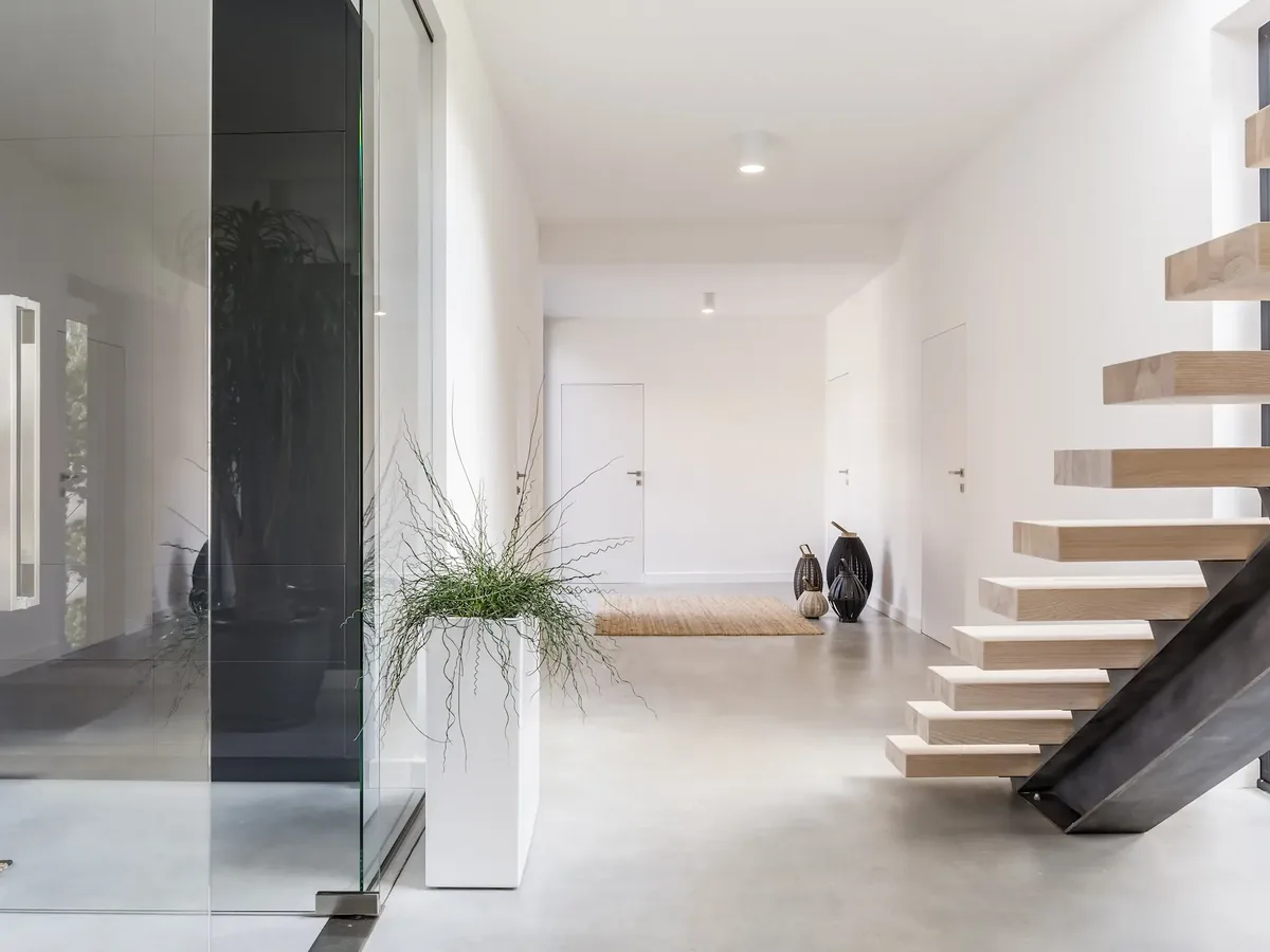 Hallway with a continuous microcement floor